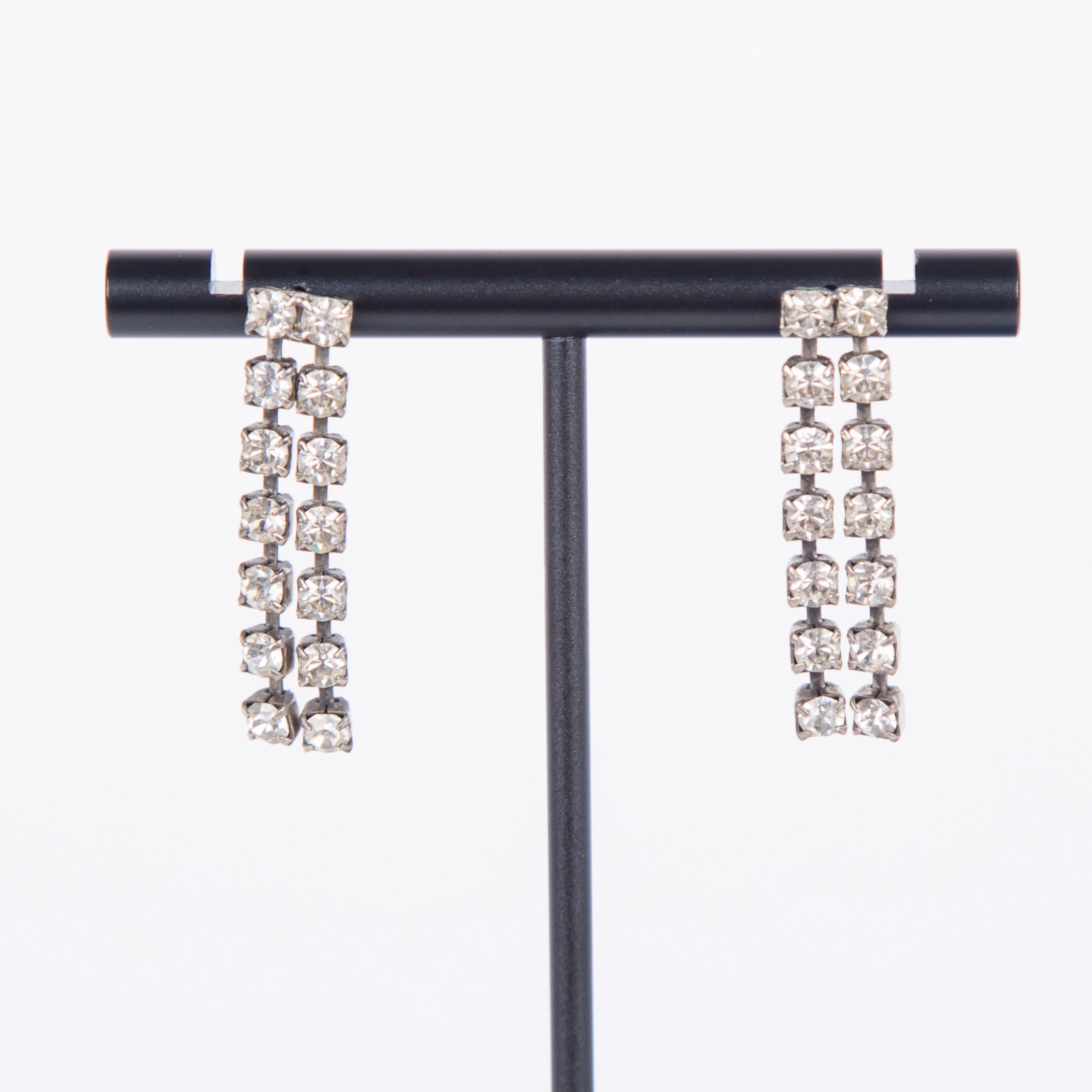 VINTAGE 1980’s GLAM 1940’s ART DECO DOUBLE STRAND HANG RHINESTONE EARRINGS