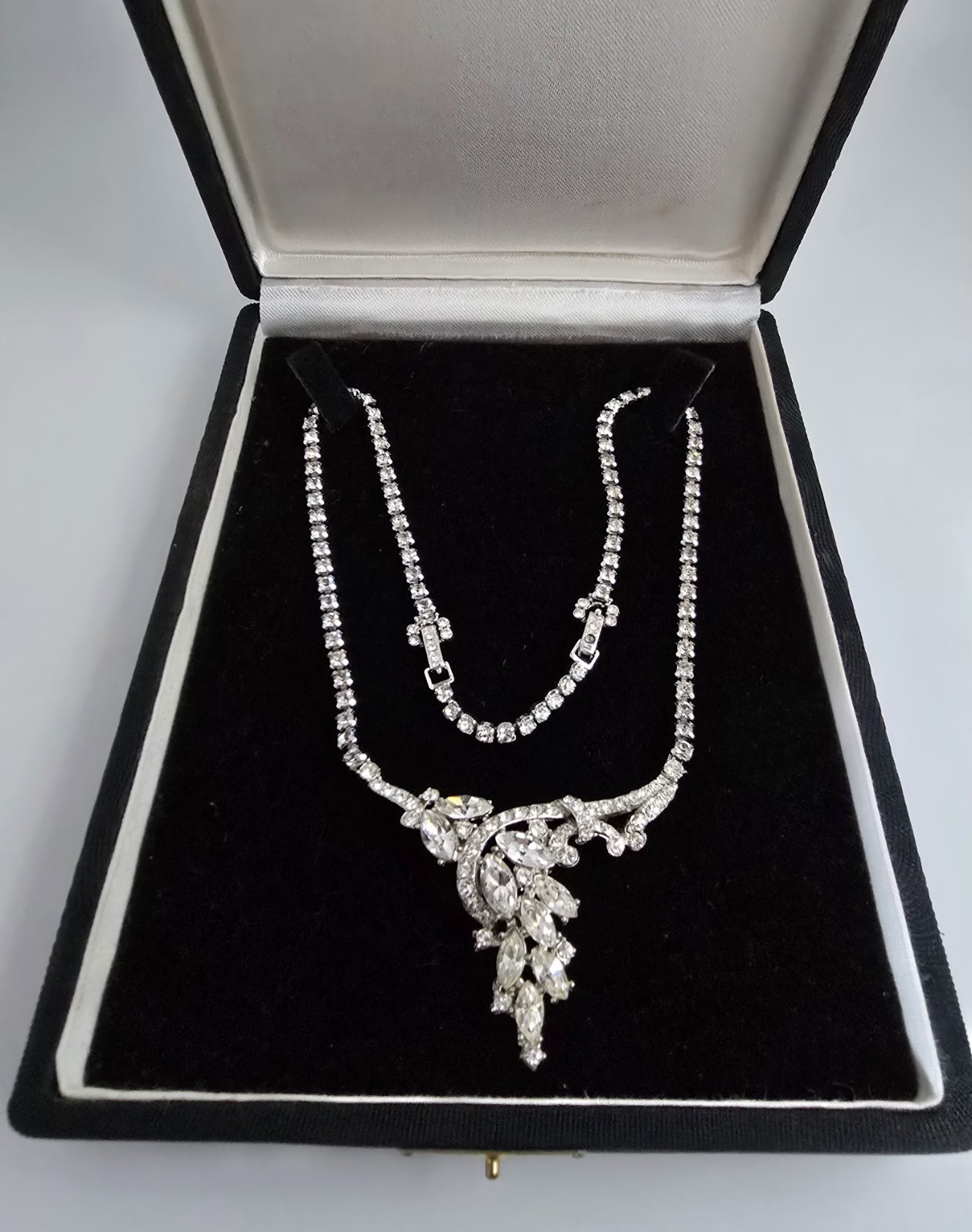 VTG KRAMER STATEMENT MARQUISE CRYSTALS NECKLACE CHOKER☆BRIDAL/ANNIVERSARY☆EC☆17″