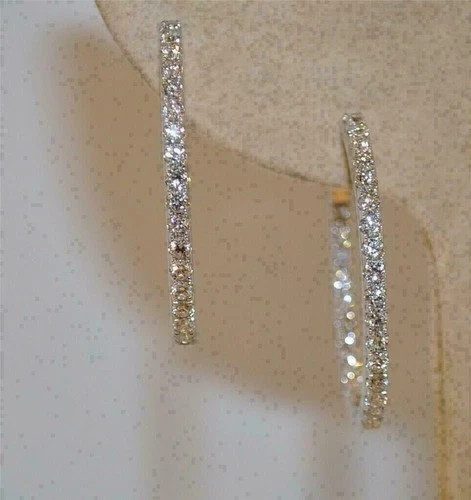 Round Cut Lab Created Diamond Engagement 14K White Gold Finish Gift Hoop Earring