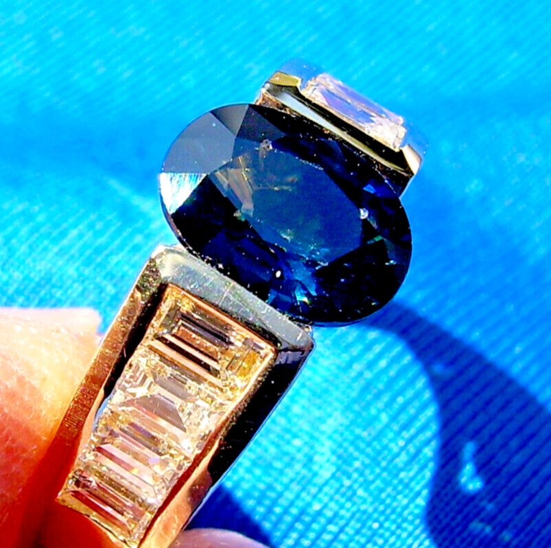 Original EARTH MINED SAPPHIRE DIAMOND Engagement Ring Deco Style SOLID 18K GOLD
