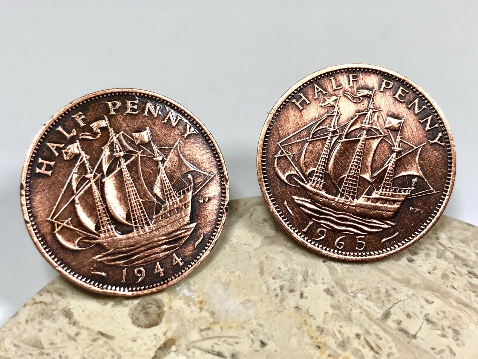 Britain Coin Cuff Links British Half Penny United Kingdom Custom Made Vintage