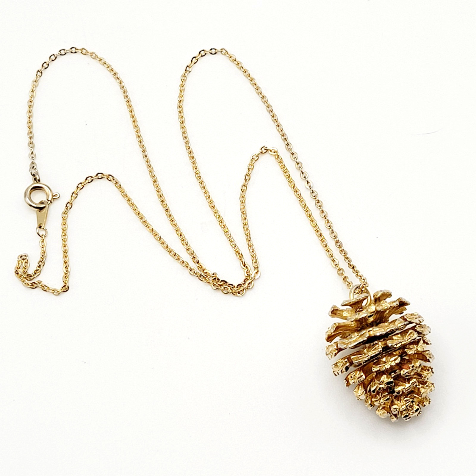 Pinecone Articulated Pendant w Chain Woodland Holiday Nature Gold Tone Necklace