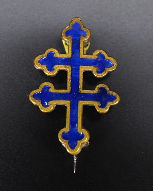 Antiqeu royal blue enamel pin Cross of Lorraine sleeve insignia