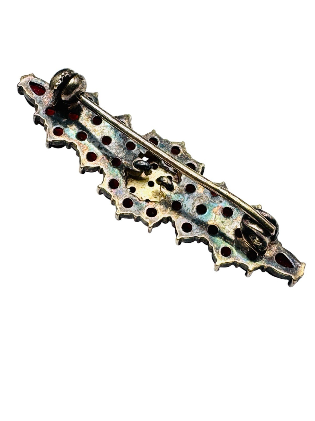 Vintage Bohemian Rose Cut Garnet Sterling Vermeil 925 Brooch Pin