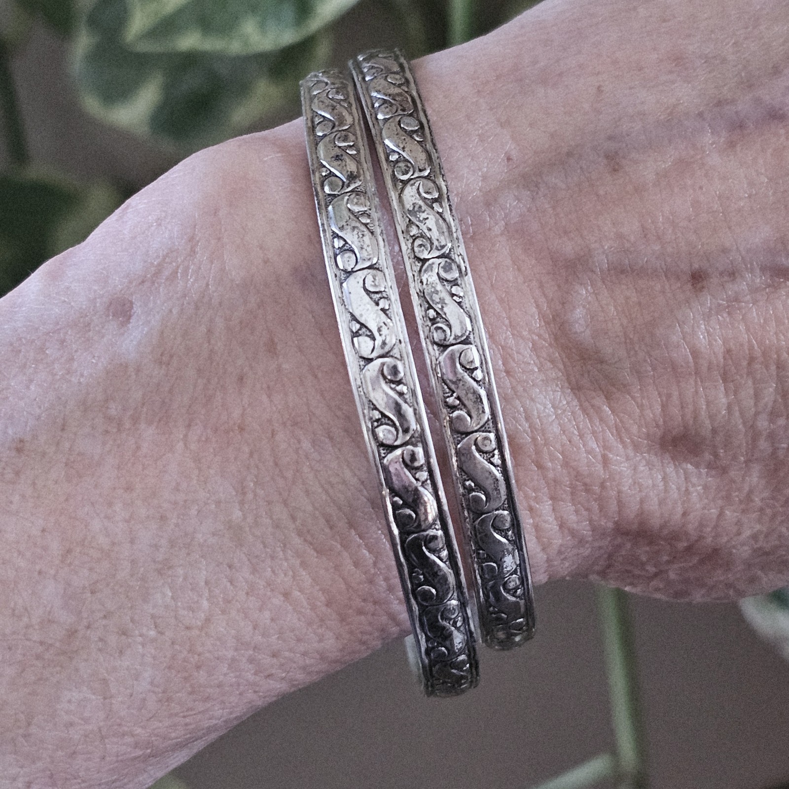 2 Danecraft Sterling Silver Bracelets S scroll 8″ Bangle Vintage