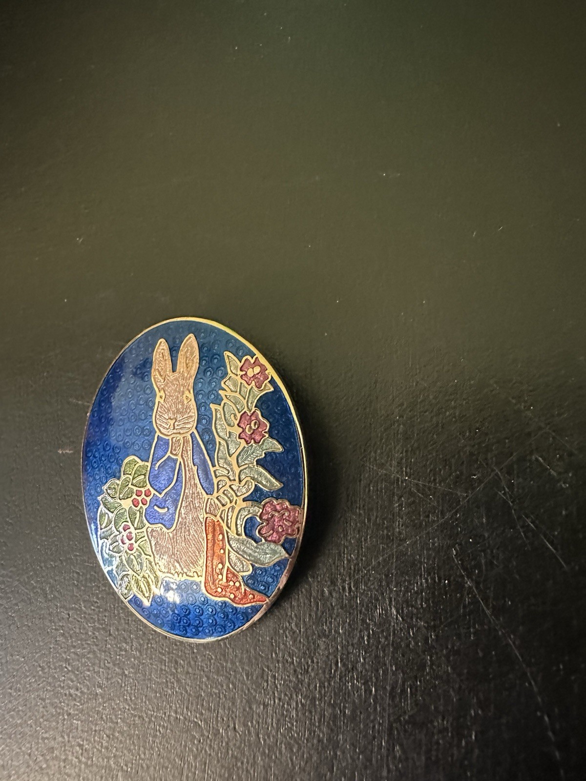 Vintage Enamel Peter Rabbit Oval Brooch Pin Gold Tone Bunny FW & CO 1992