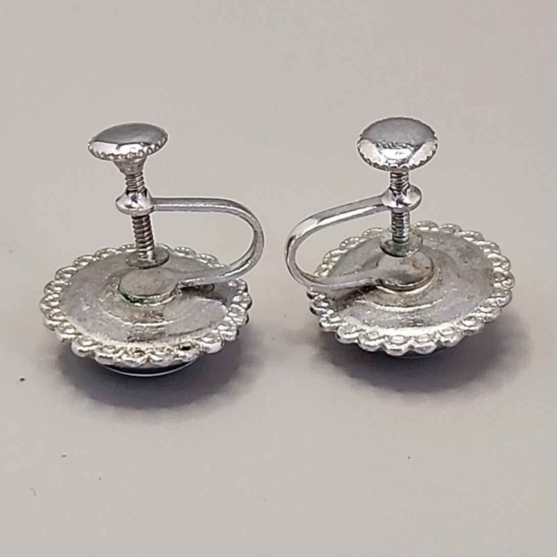 Vintage Blue Morph Butterfly Earrings Screw Back Silver Tone Painted Tree 16mm