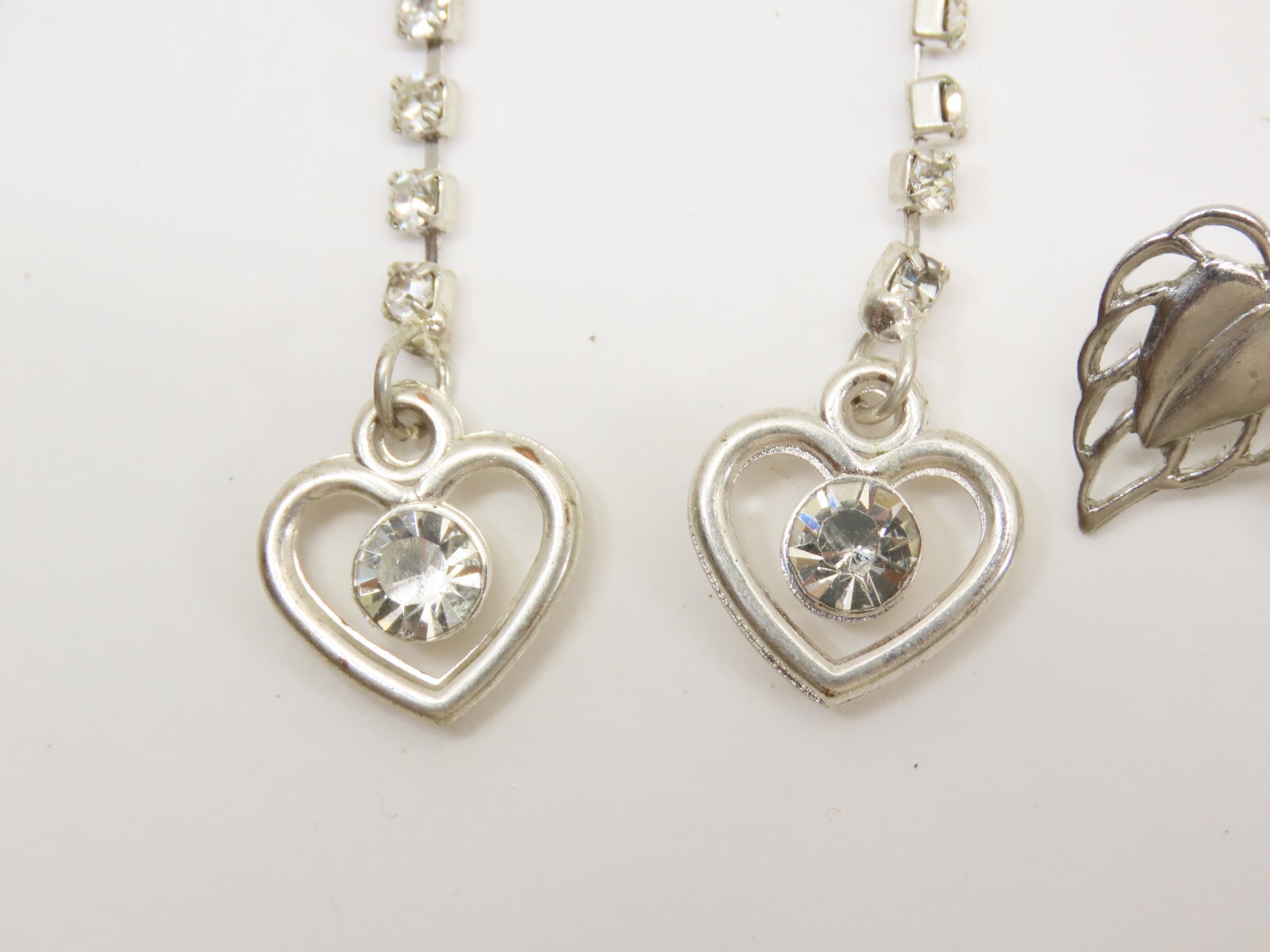VTG Dangle Earrings Lot Pierced 1 Clip Silver Tone Blue Clear Rhinestones D2115