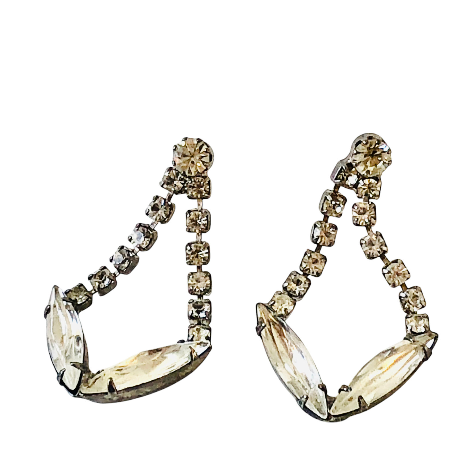 Vintage Rhinestone Earrings Prong Set Dangling Pierced Studs