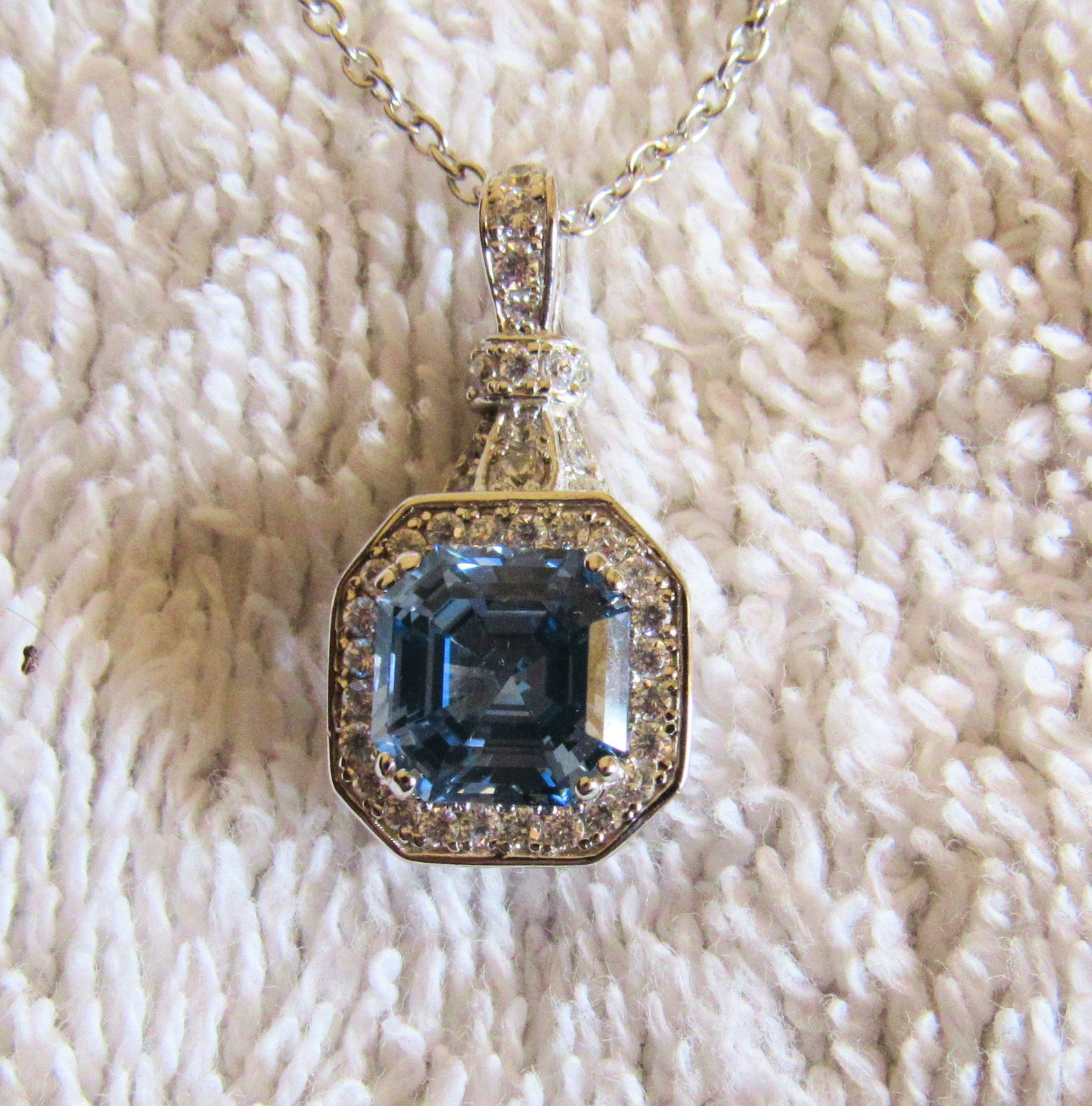 Sterling Silver & Faceted Blue Stone & Cubic Zirconia Matching Pendant & Ring