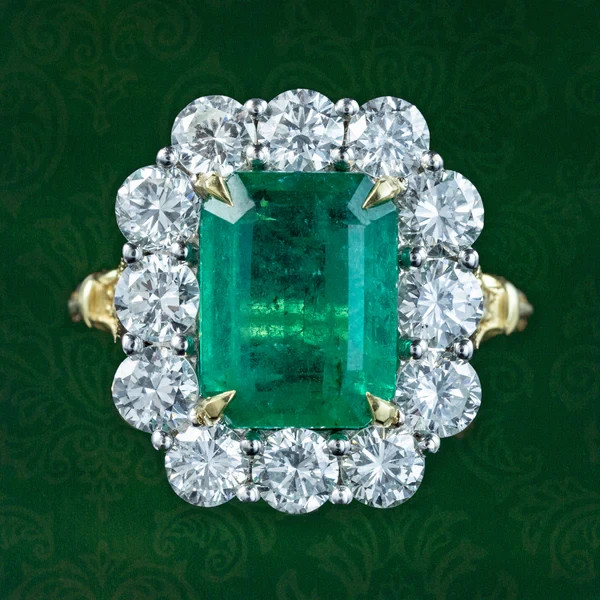 3.90 Ct Natural Emerald Art Deco Vintage Engagement Ring 14K Yellow Gold Over