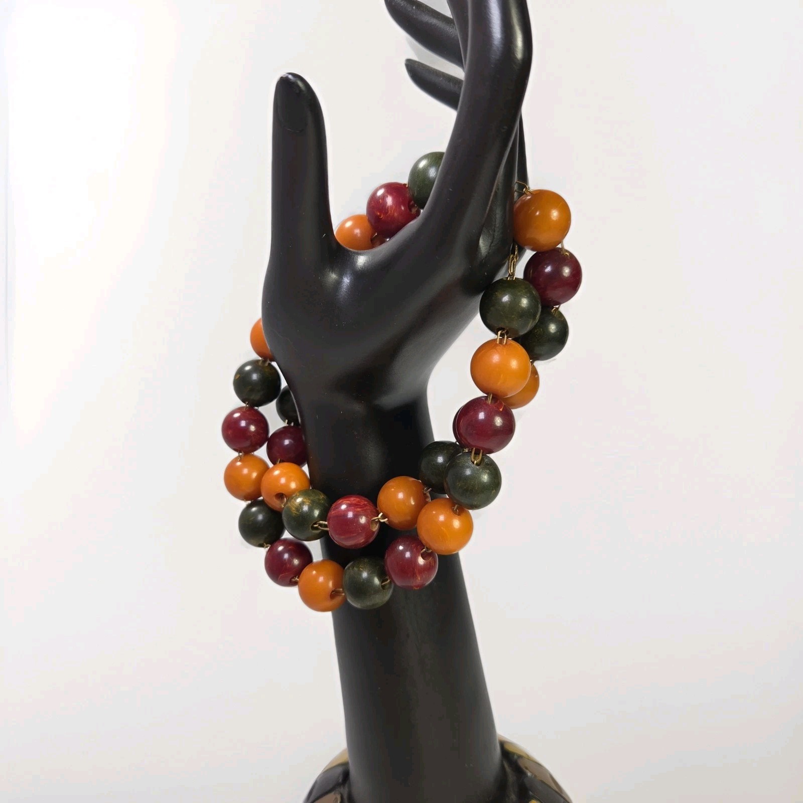 Vintage Butterscotch Spinach Green Cherry Red Bakelite Catalin Beaded Necklace