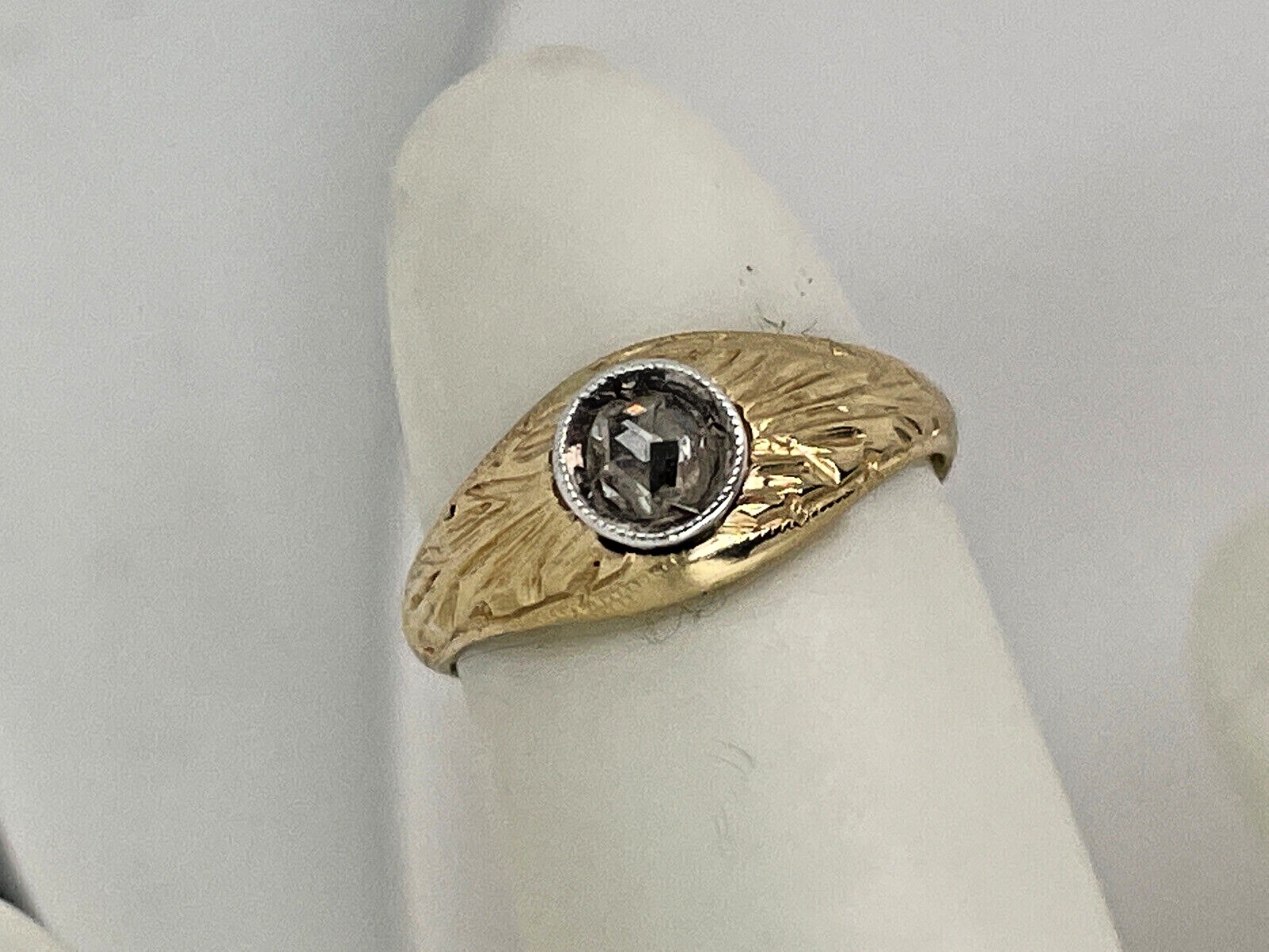 Vintage 14k Yellow Gold .06 Ct Rose Cut Diamond Baby Ring Size 1/2 – 1.4 Grams