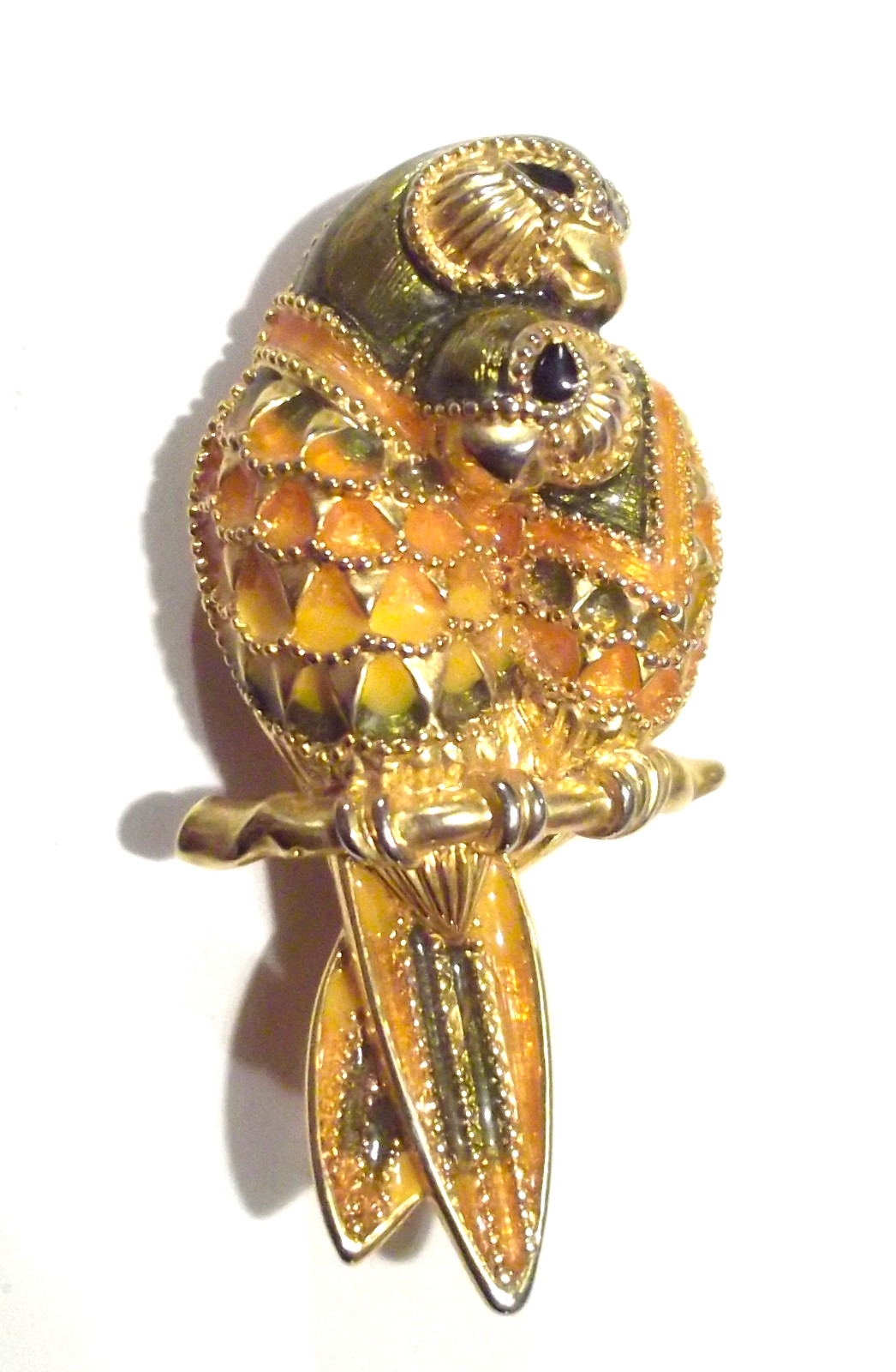 KJL Vintage Kenneth Jay Lane Love Birds on Branch Enamel Brooch Pin 2″ W/Pouch