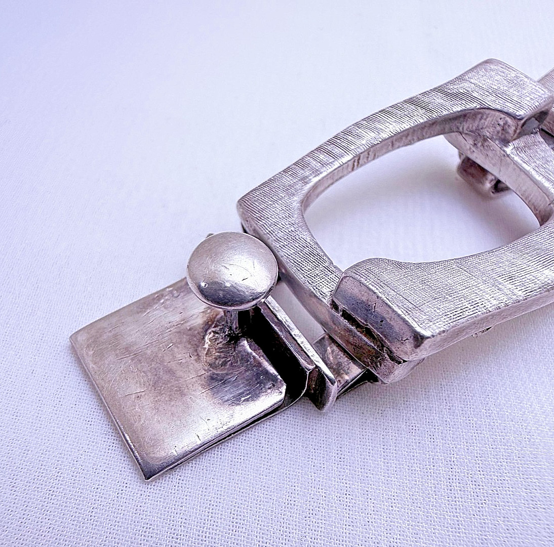Vintage Modernist Belgiorno 900 Silver Bracelet 1970s Argentina 95.3 g 7.25 in