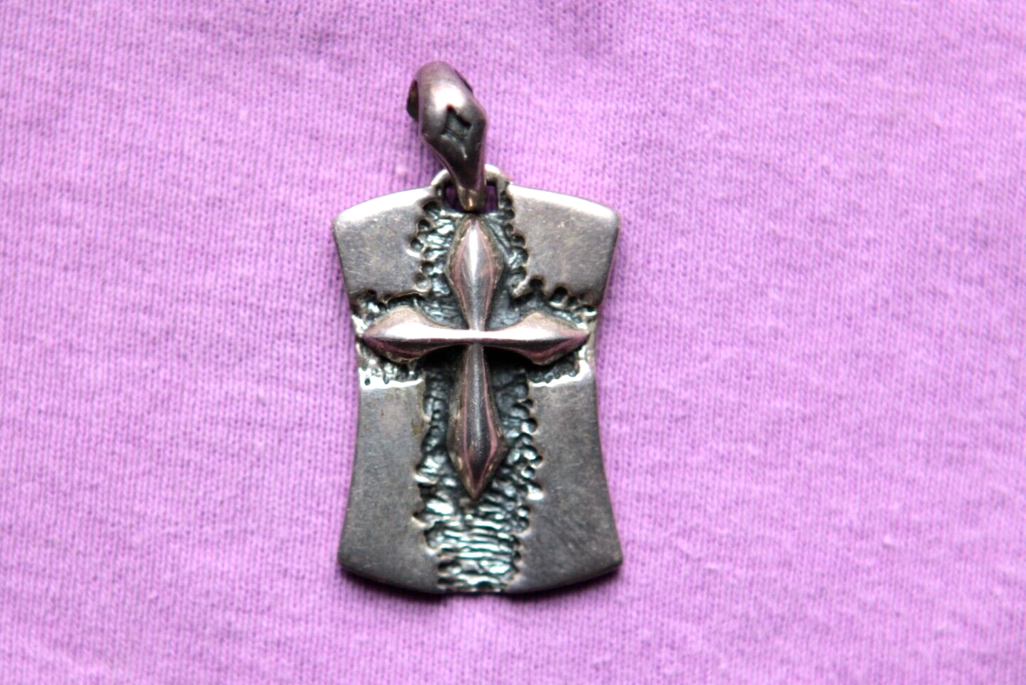 Vintage Heavy Hand Made Silver Cross Dog Tag Pendant 19.5 grams