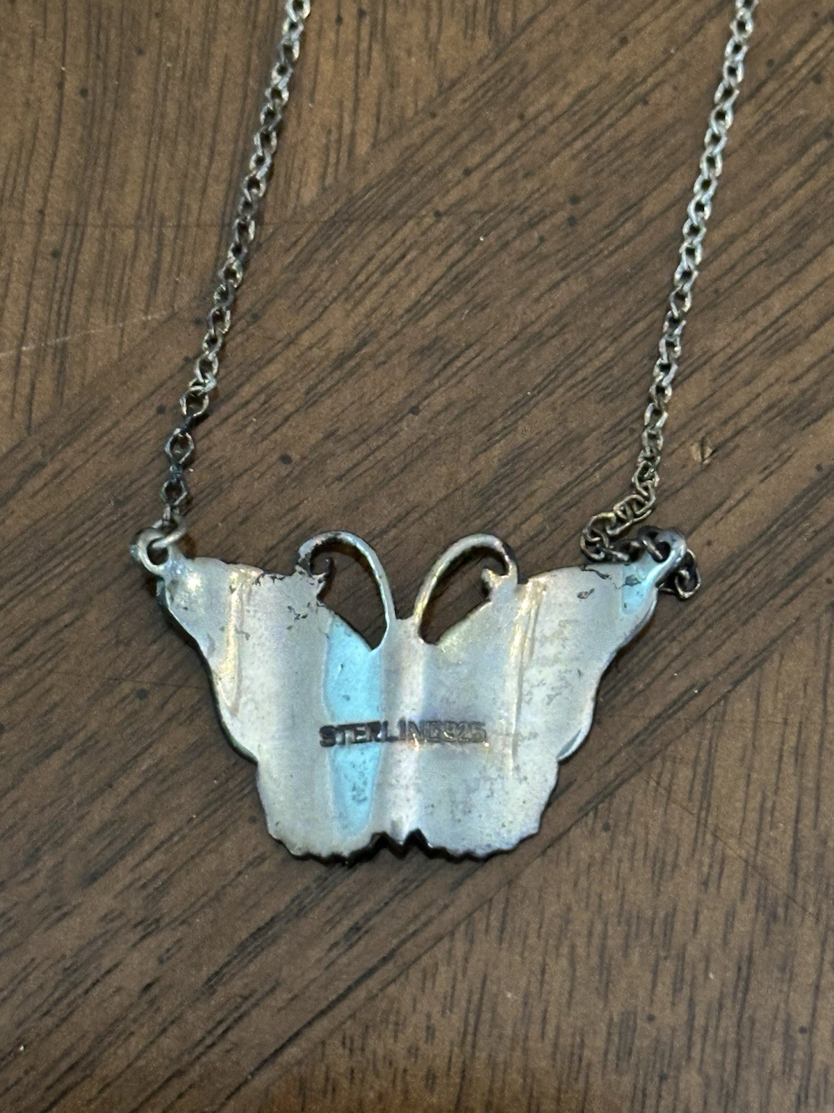 Vintage Sterling Silver Multicolor Enamel Butterfly Pendant Necklace Nice!