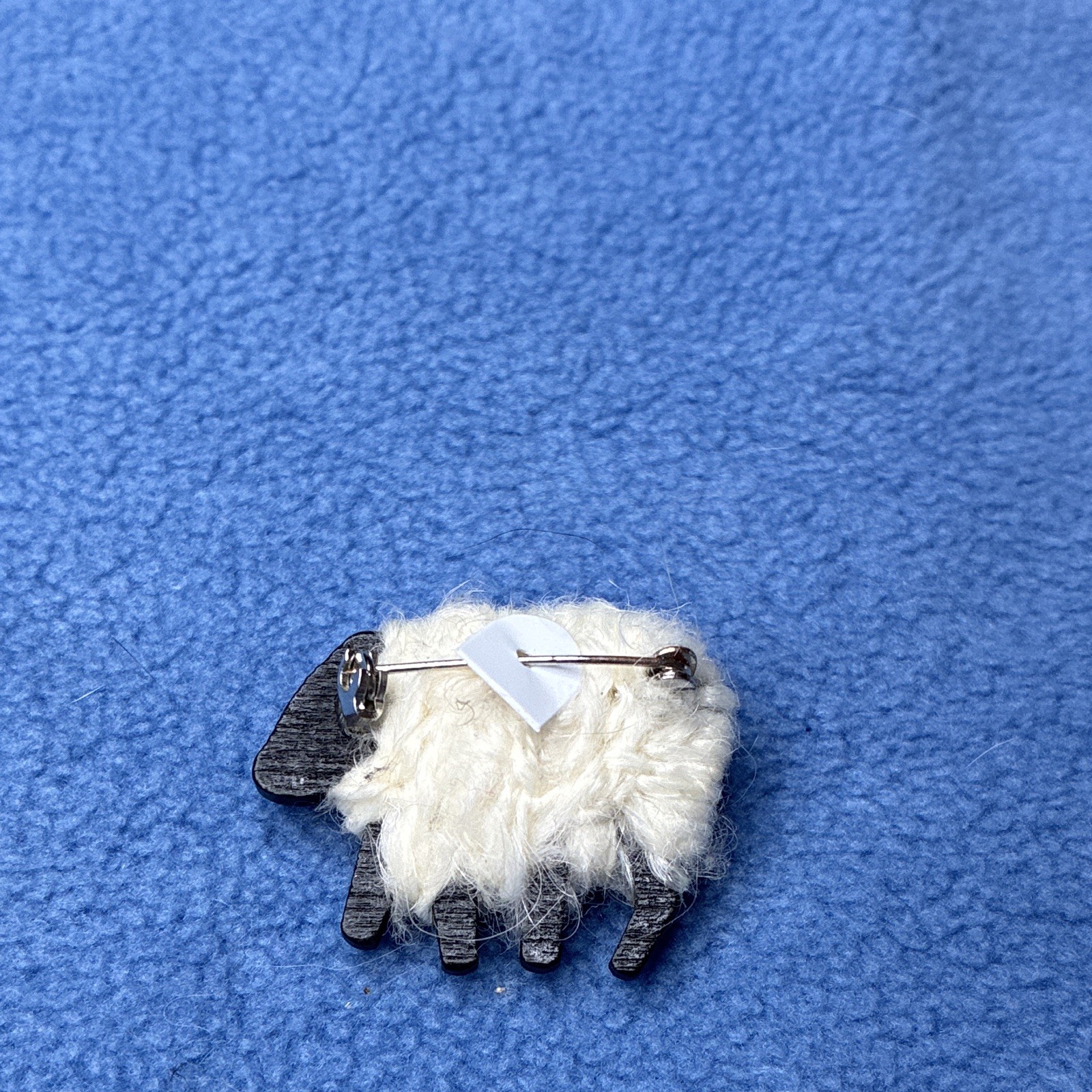 Sheep Faux Fur Brooch Pin White & Black Plastic-0033
