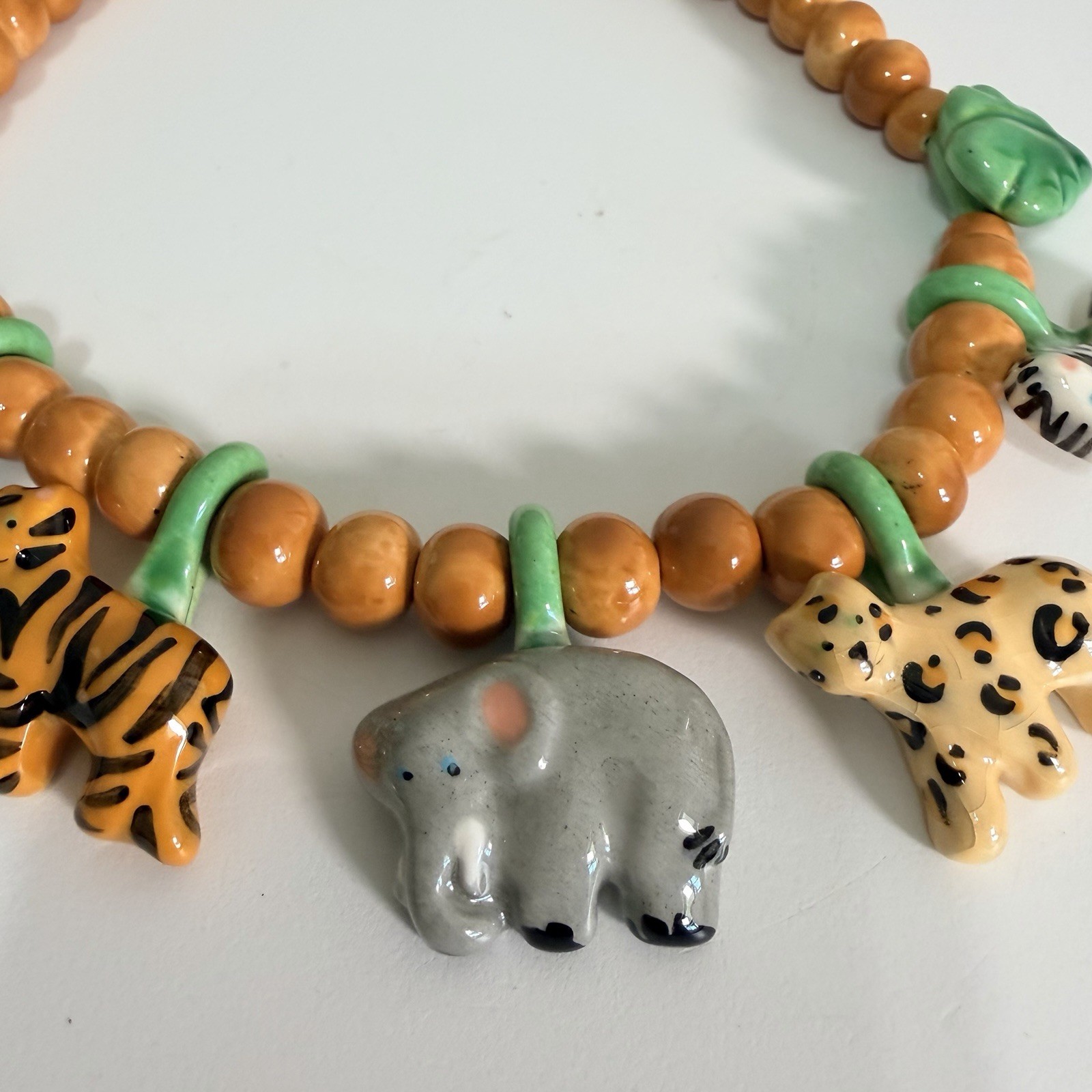 1981 FLYING COLORS Safari Animal Ceramic Necklace Jungle Maximalist Statement