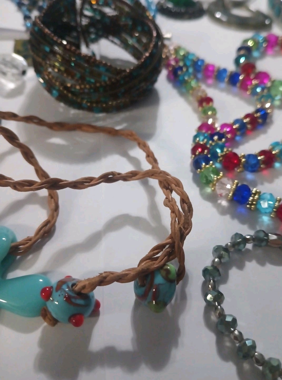 Vintage Colorful Blues, Greens, Etc. Necklace & Bracelet Lot Jewelry 22 Items