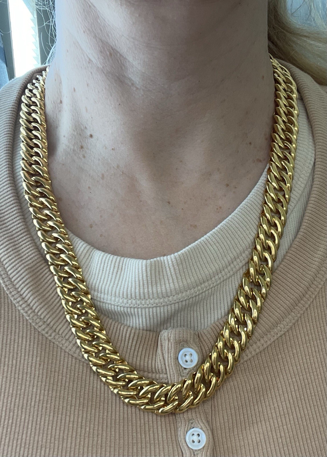 Vintage Signed NAPIER GoldTone 24.25” Flat Chain Statement Necklace