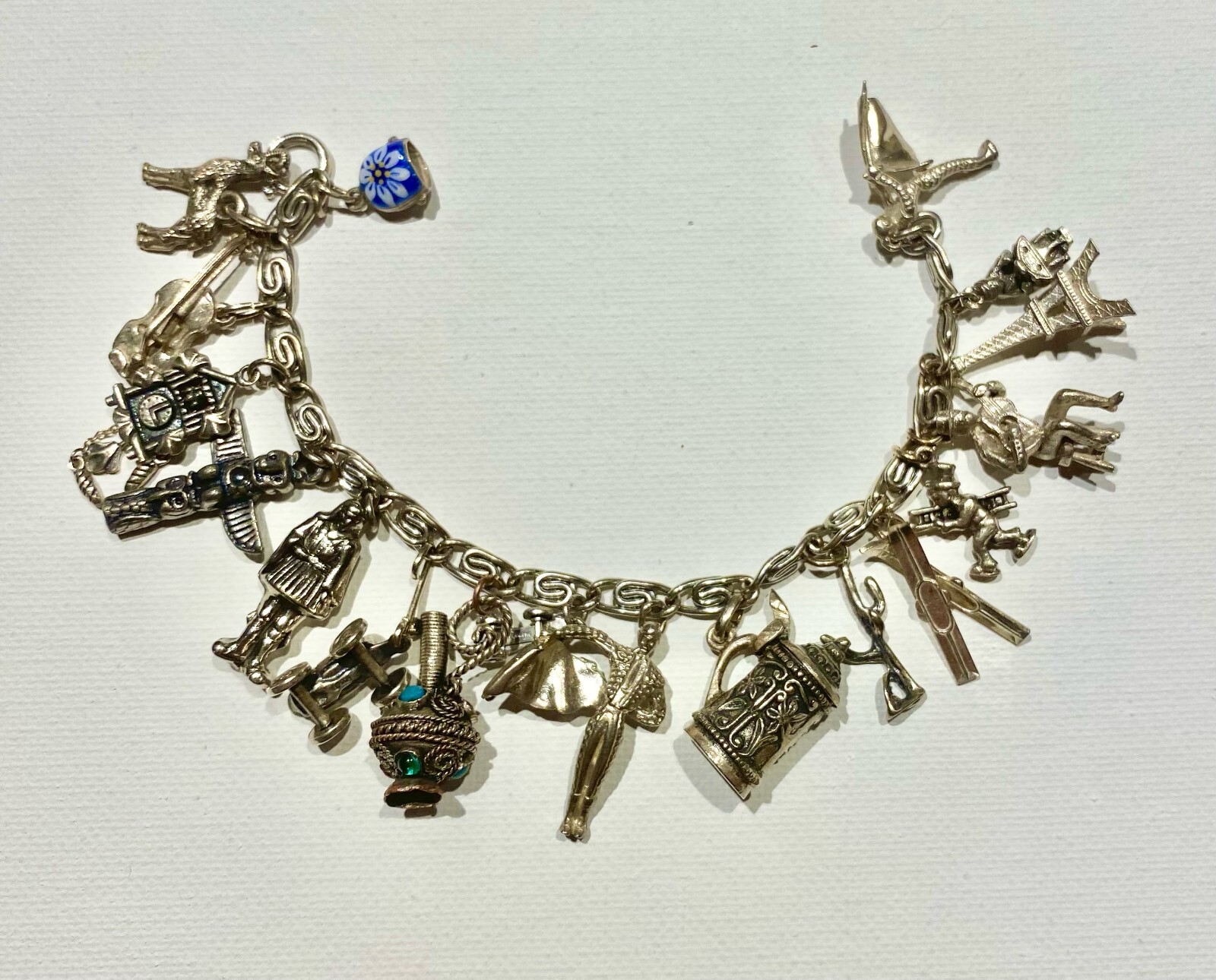 Sterling Silver Charm Bracelet w/ Charms from Around the World