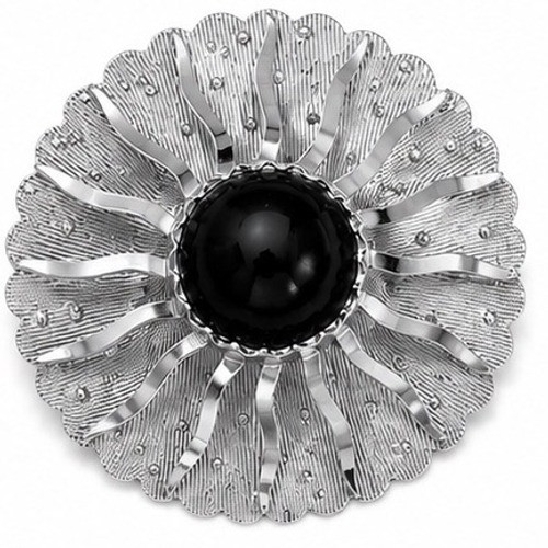 Vintage Sarah Coventry Black Cabochon Silver Tone Sunburst Brooch Pin Signed
