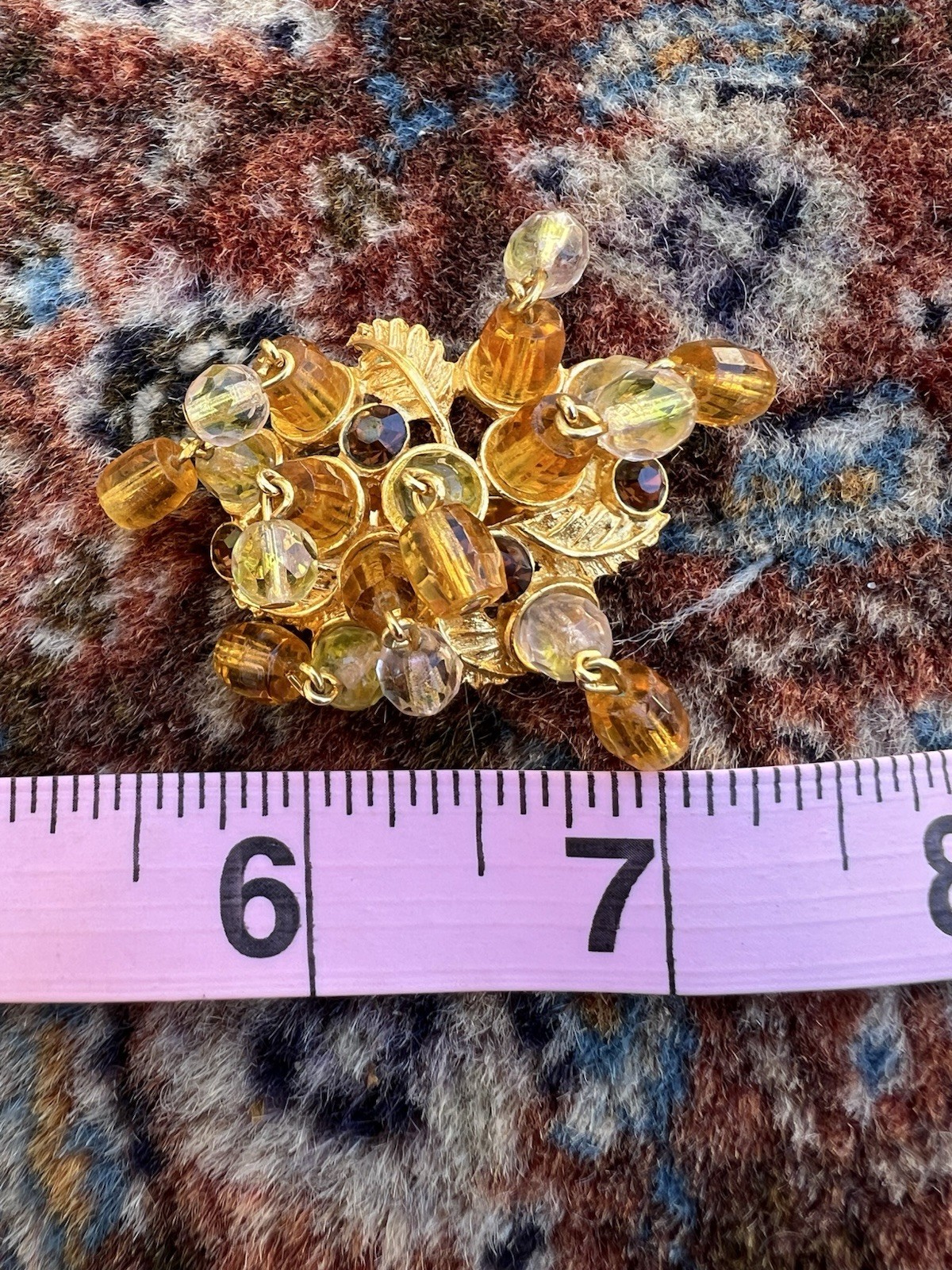 Vtg Clip Cluster Czech Amber Faceted Glass Gold Tone Earrings