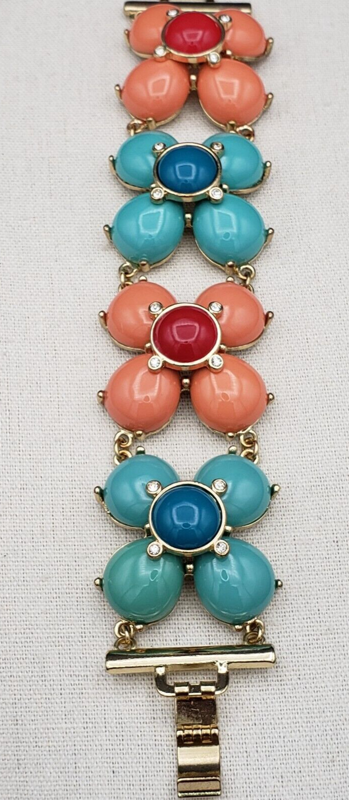 Vintage Set Flower Multicolor Gold Tone Necklace 19 + 3 in & Bracelet 7.5 in