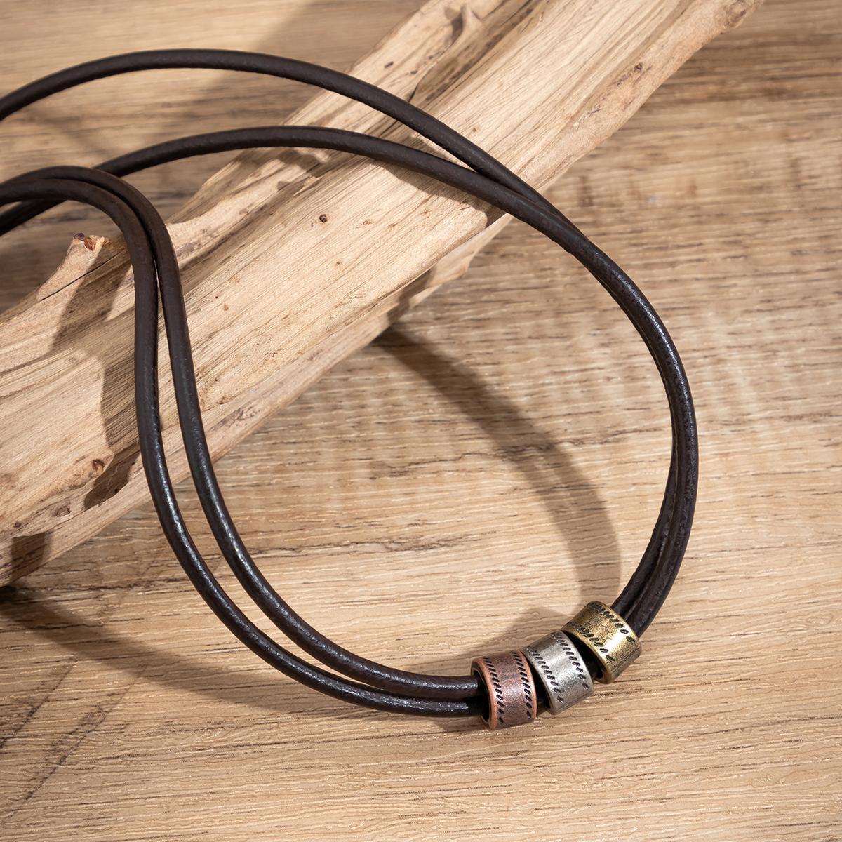 Vintage PU Leather Choker Necklace for Men with Metal Beads Trendy 2025 Jewelry