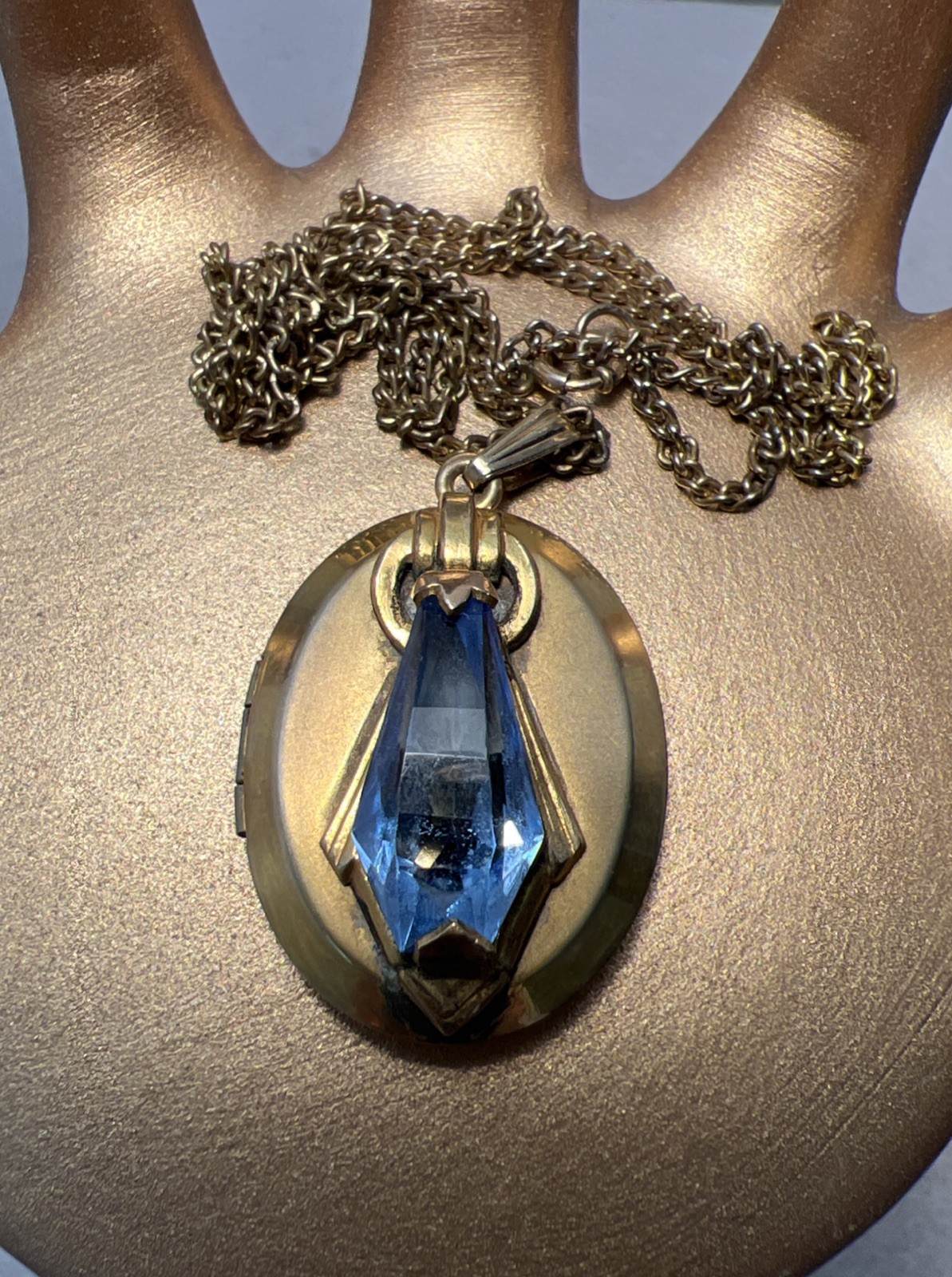 Antique Edwardian Gold Filled Or Gold Plated Fancy Faceted Stone Locket Necklace