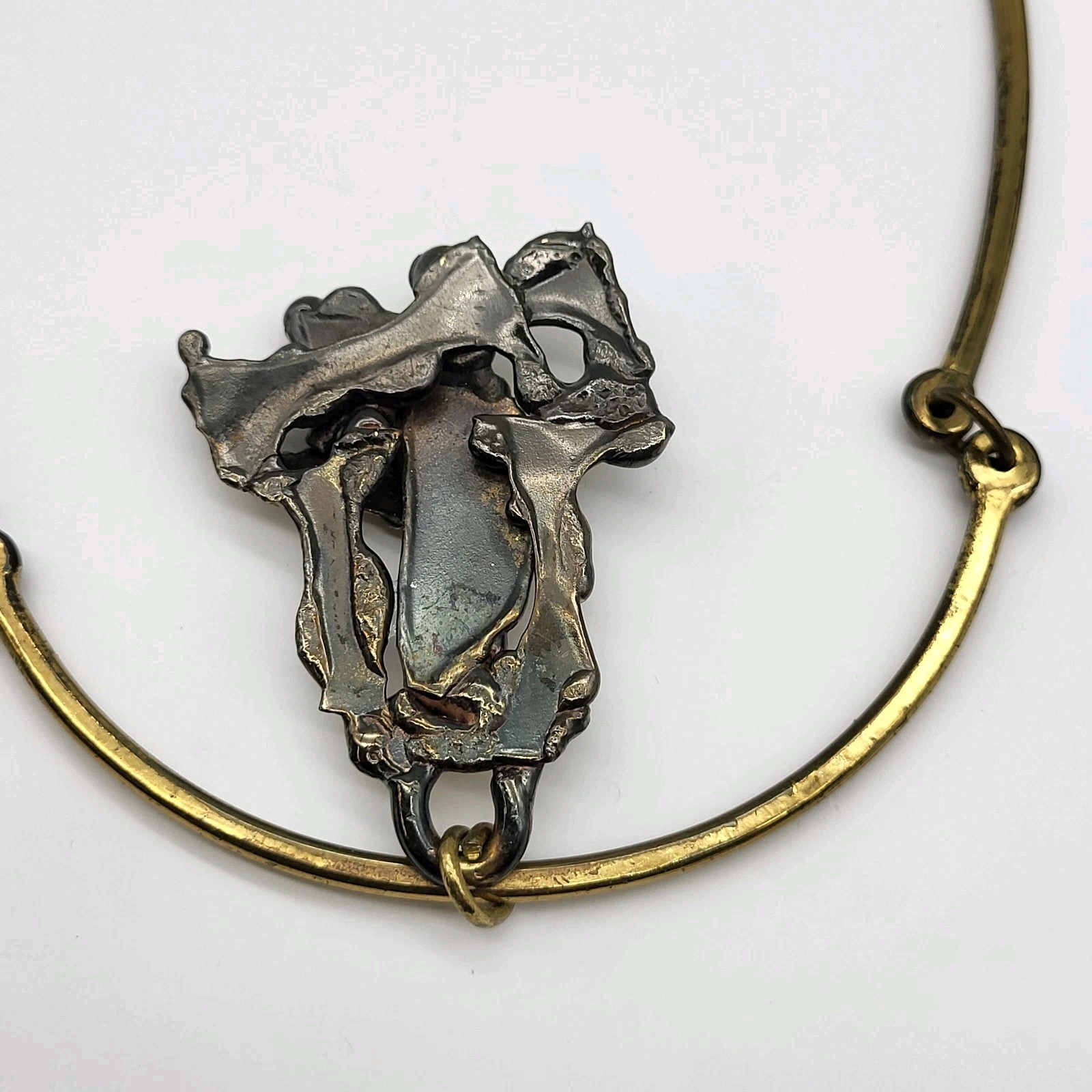 Stunning Brutalist Mixed Metals Artisan Necklace Pendant Estate Jewelry