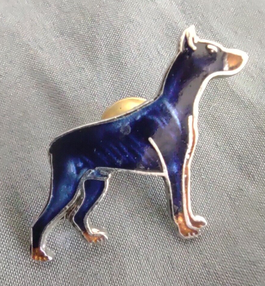 Vintage Mafco Collectible Dog Pin Doberman Brooch Silver Tone Blue Enamel Signed