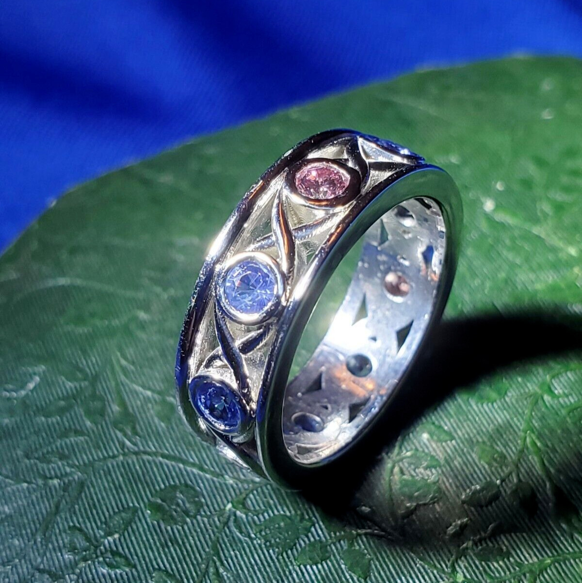 EARTH MINED NATURAL Color PINK DIAMOND Sapphire Band Deco PLATINUM Etenity Ring