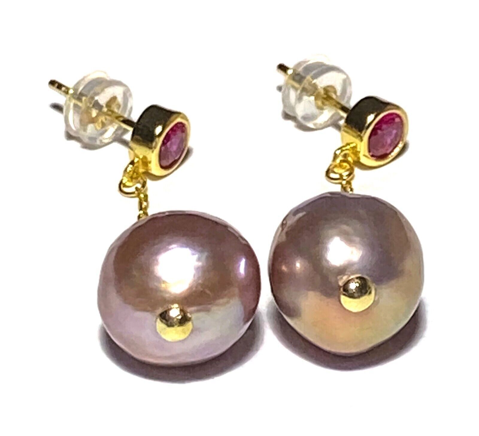 UNIQUE Baroque 12 x 14.5mm Deep Lavender Purple Keshi Pearl Dangle Earrings