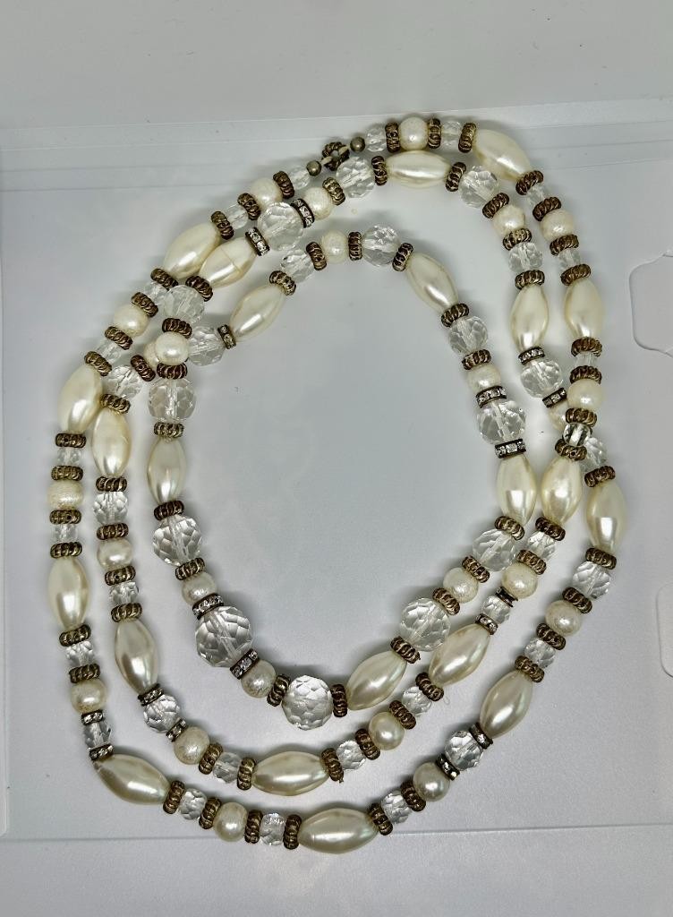 Vikki Carr Necklace Strass Faux Pearl Crystal Certificate Of Authenticity 54″