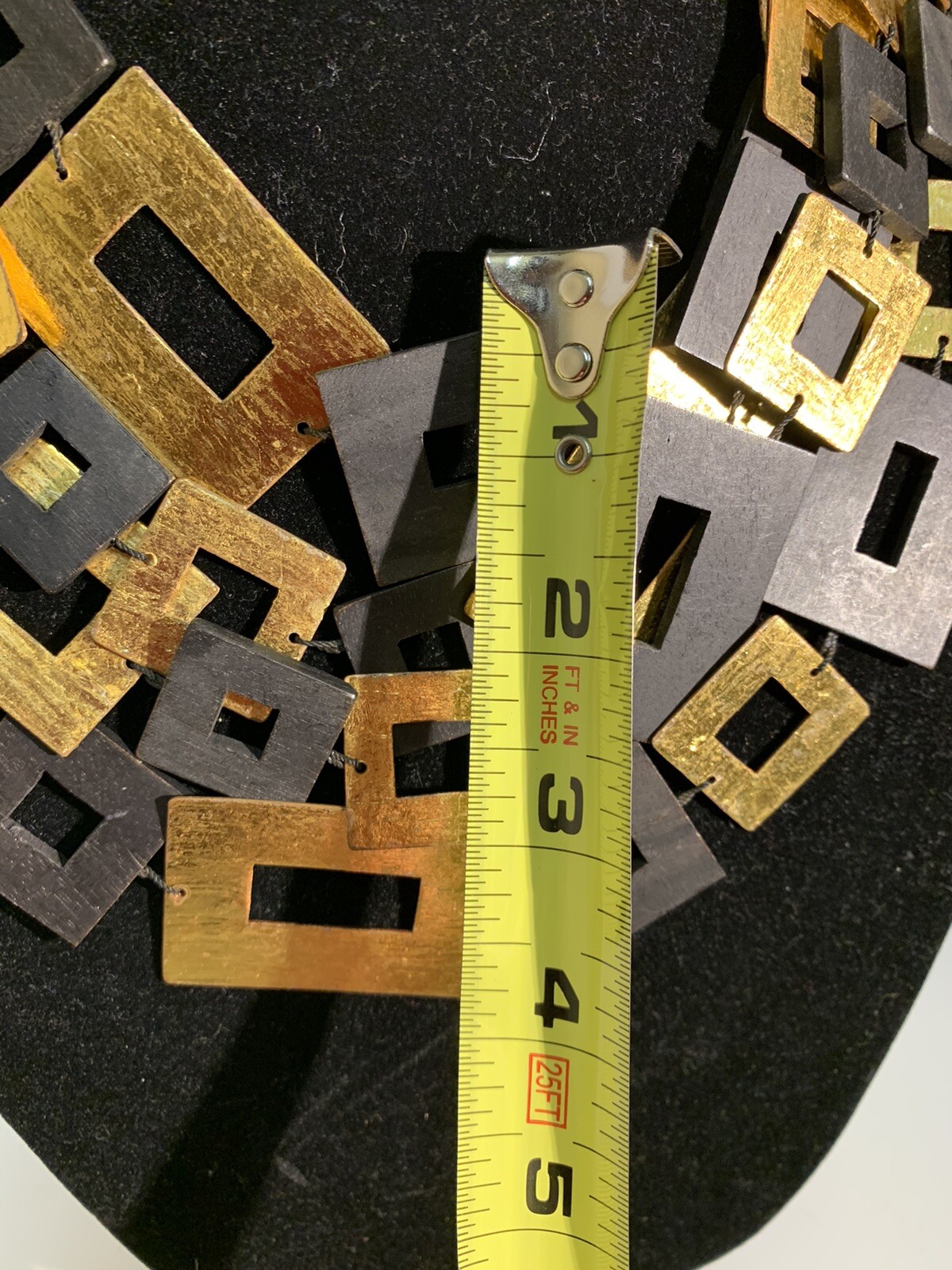 GERDA LYNGGAARD BLACK Wood Rectangles & GOLD Boxes Statement Couture Necklace