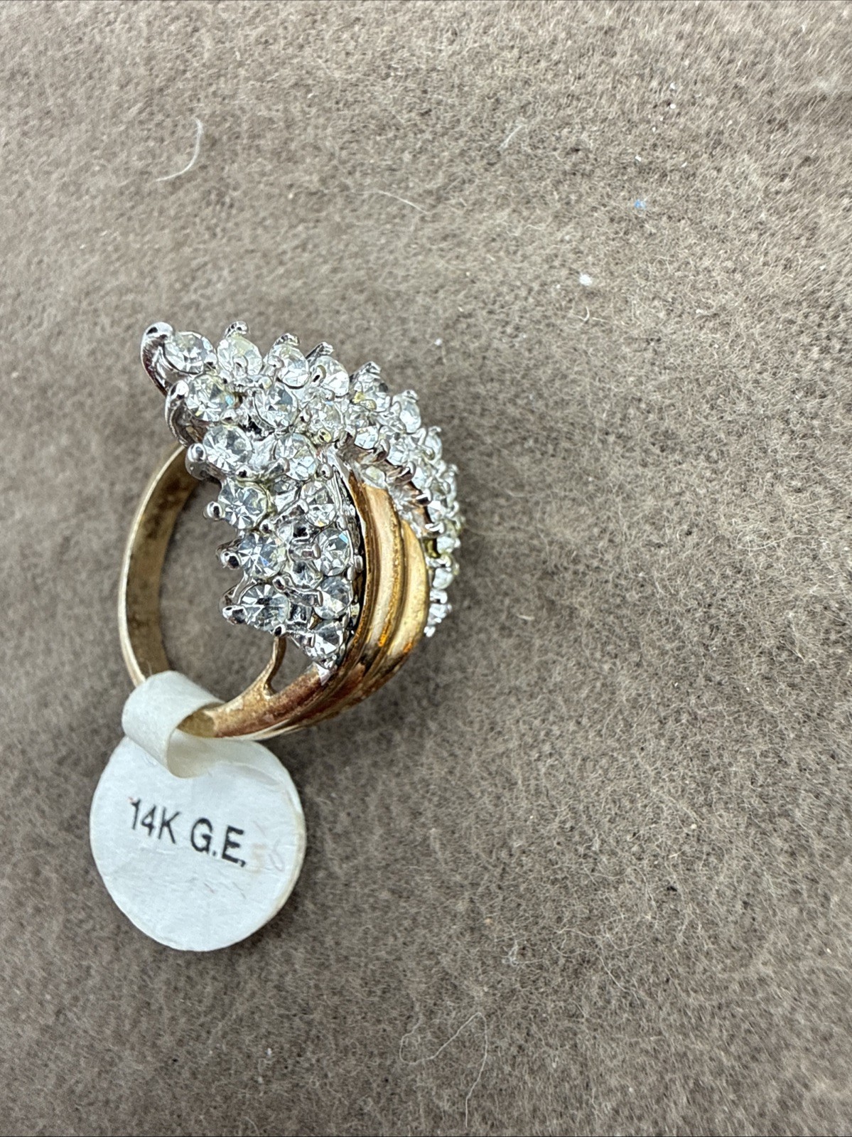 Vintage Statement Cocktail Ring Lot – Clear Stones Gold tone Sizes 5.5 – 6.5
