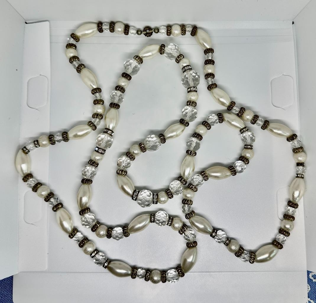 Vikki Carr Necklace Strass Faux Pearl Crystal Certificate Of Authenticity 54″
