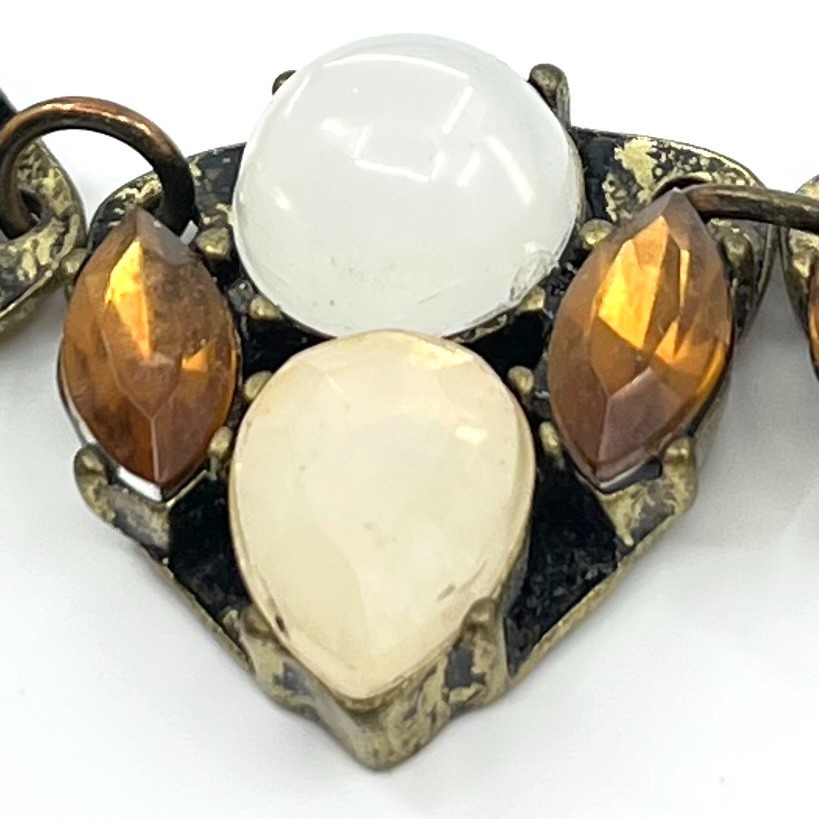 VTG Antique Gold Tone Multi-Stone Statement Collar Necklace Amber Cream White