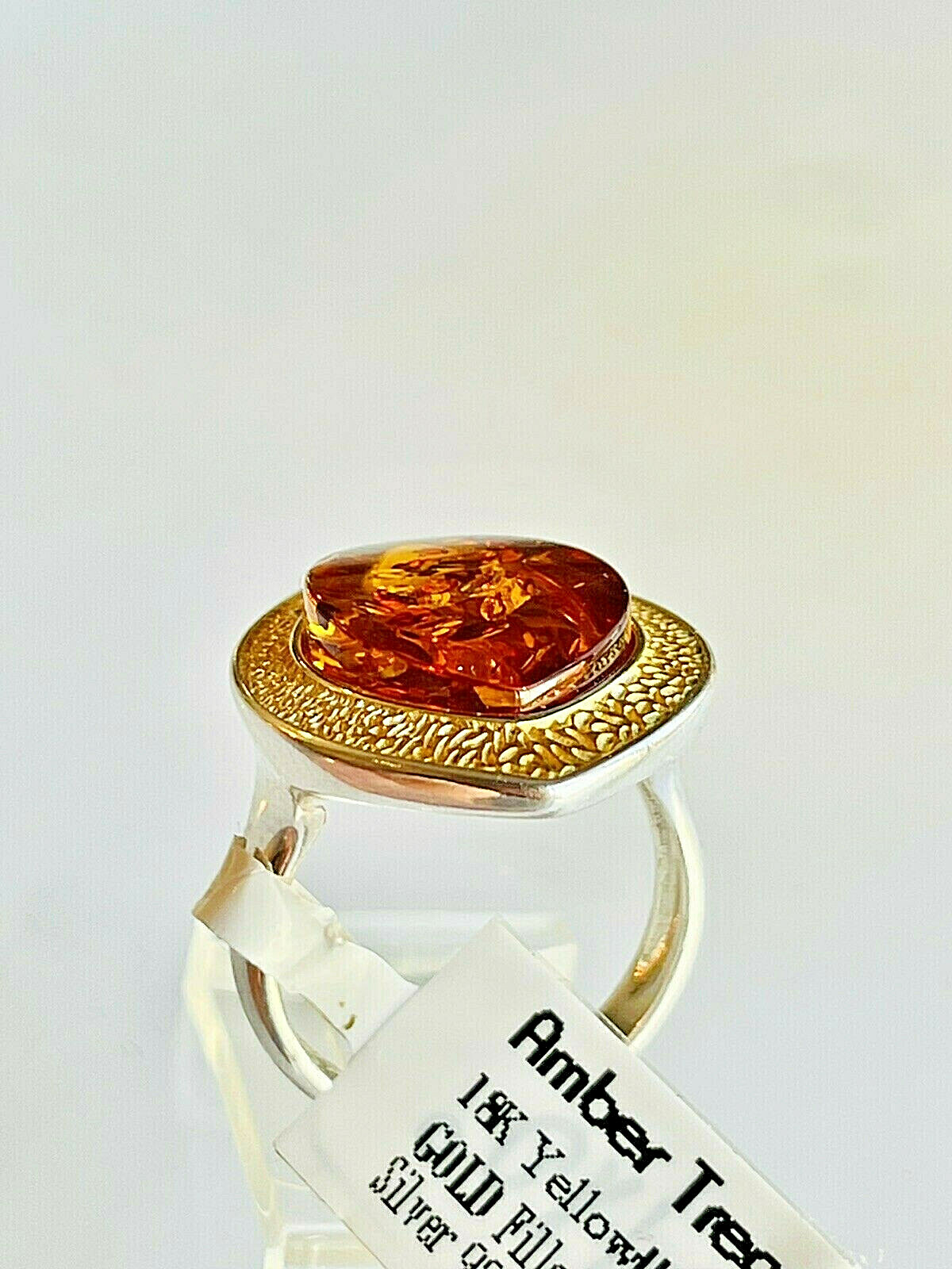 14K Gold Filled Baltic Amber Ring Size 6,0 Egg Yolk Butterscotch Polish Silver
