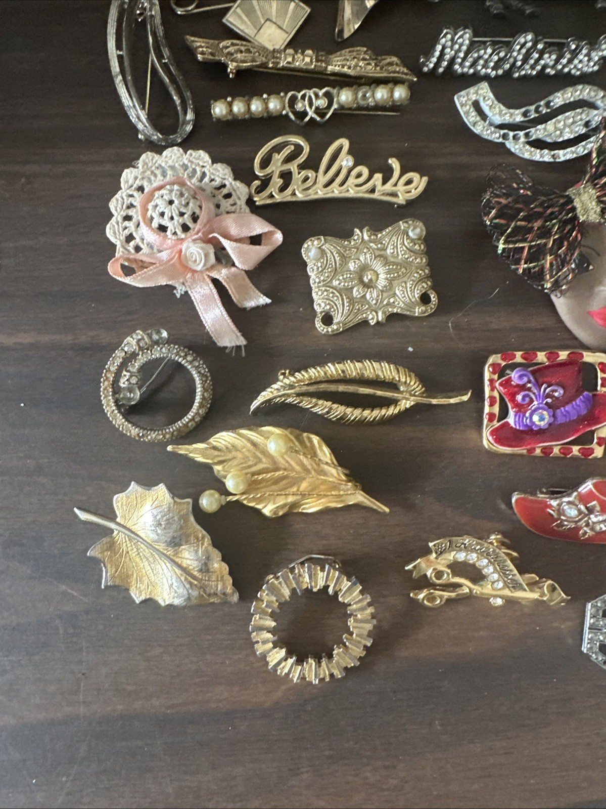 Whole Lot 50plus Vintage Brooches And Pins Number One Hairdresser Red Hat