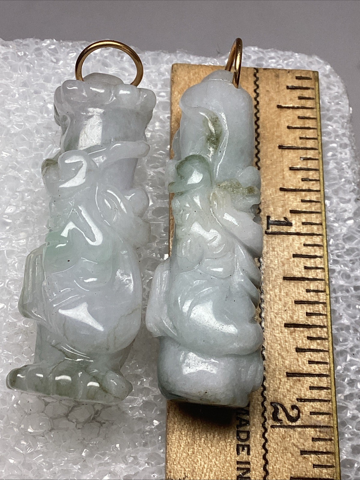2 Vintage Carved Jades Dragons Pendants 50mm #88