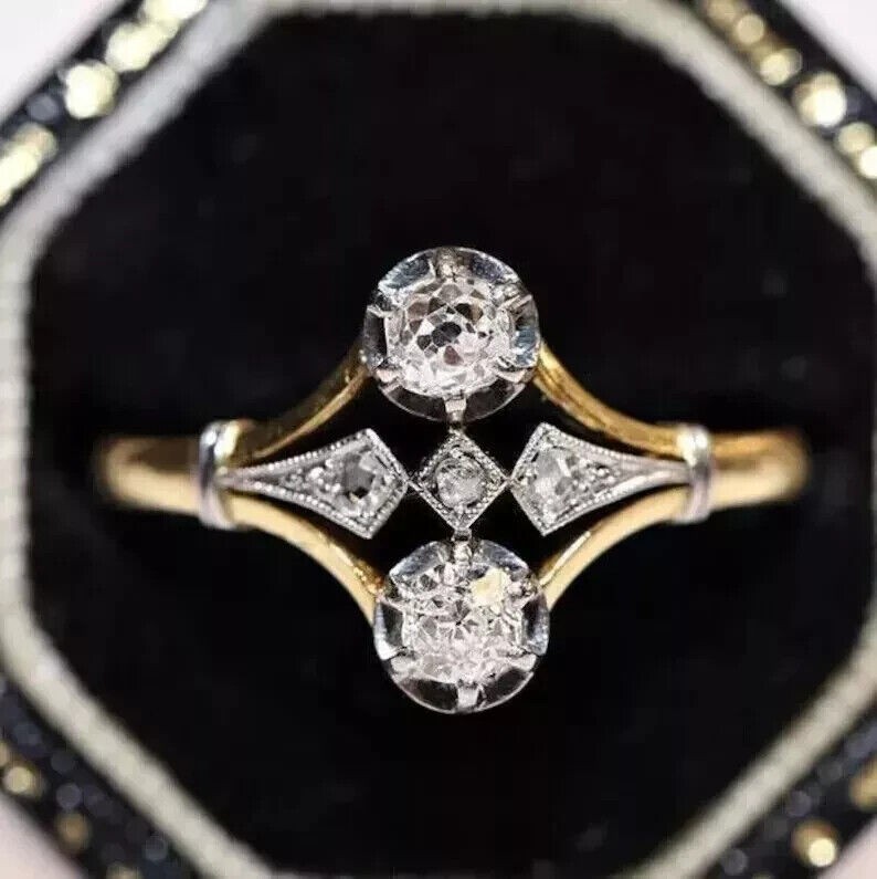 Art Deco Round Cut Lab Created Engagement 14K Yellow Gold Filled Ring