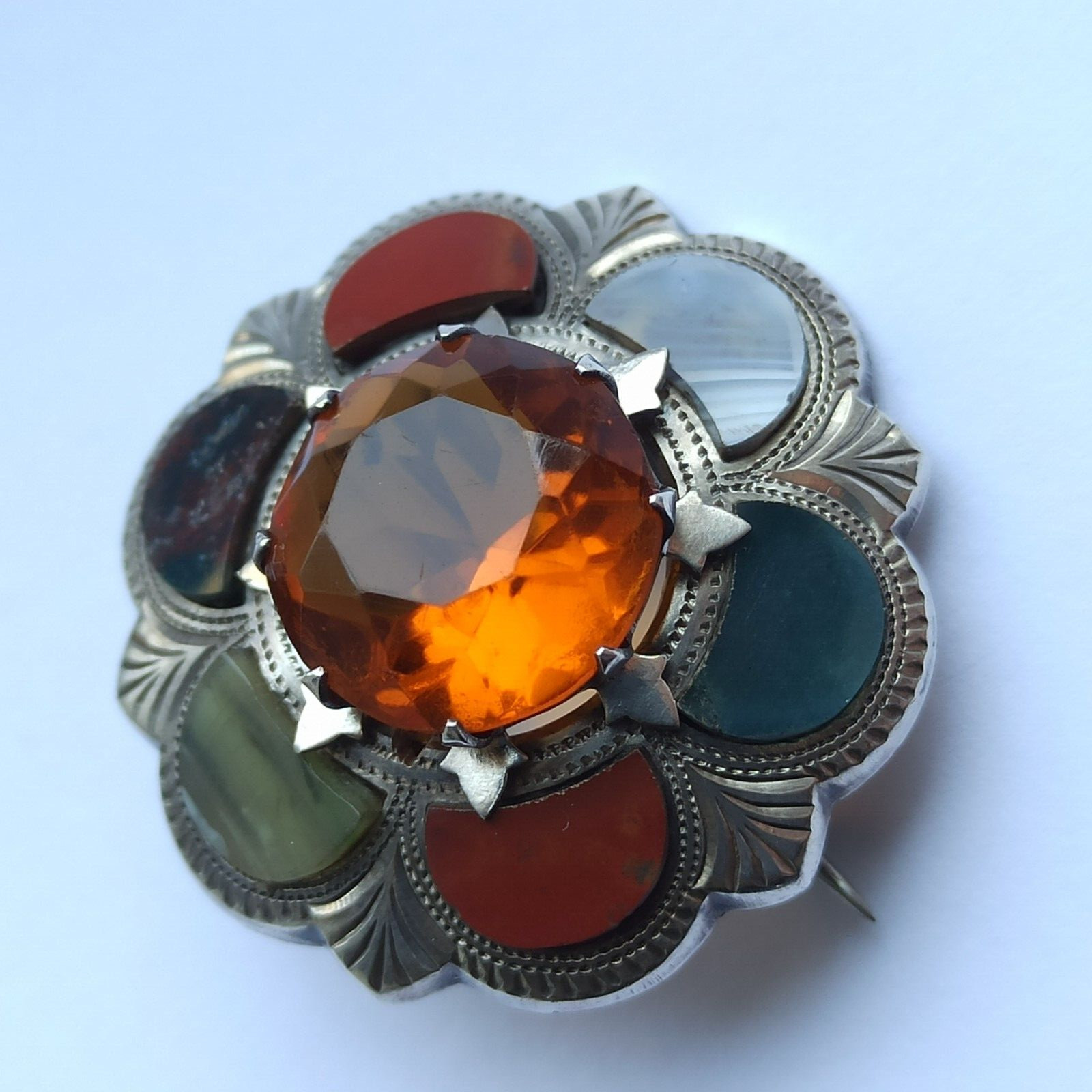 Antique Scottish Agate sterling silver 925 Birmingham Great Britain,1916,vintage