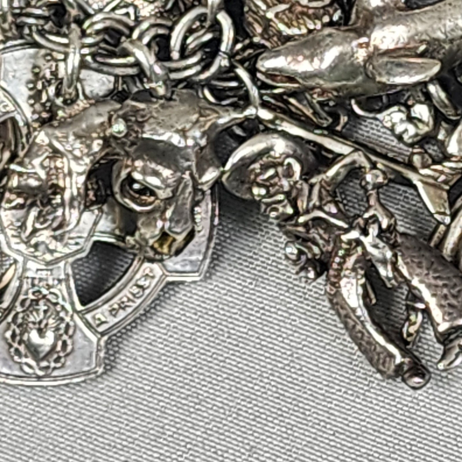VTG Charm Bracelet 50+ Charms Sterling + Mixed Metals Movable Parts Estate Sale