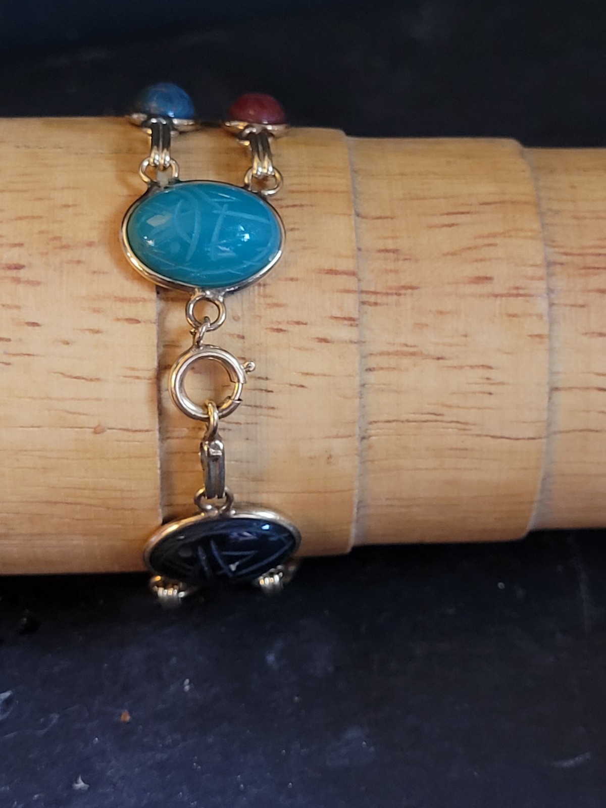 Vintage 12K Gold Filled Scarab Bracelet Egyptian Revival 7″
