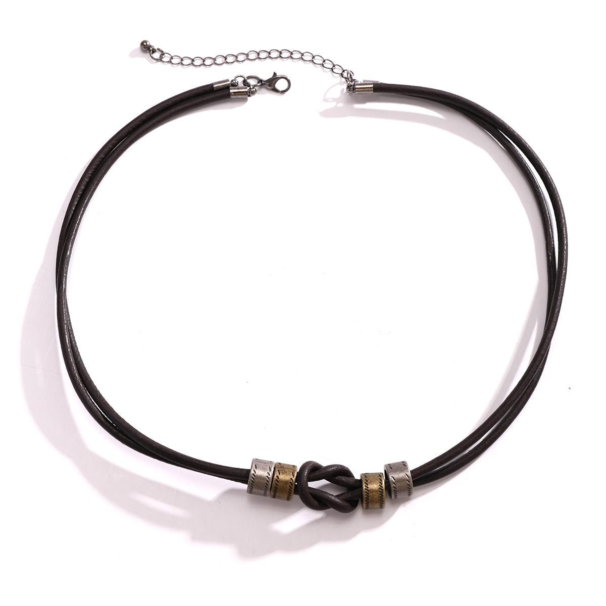 Vintage PU Leather Choker Necklace for Men with Metal Beads Trendy 2025 Jewelry