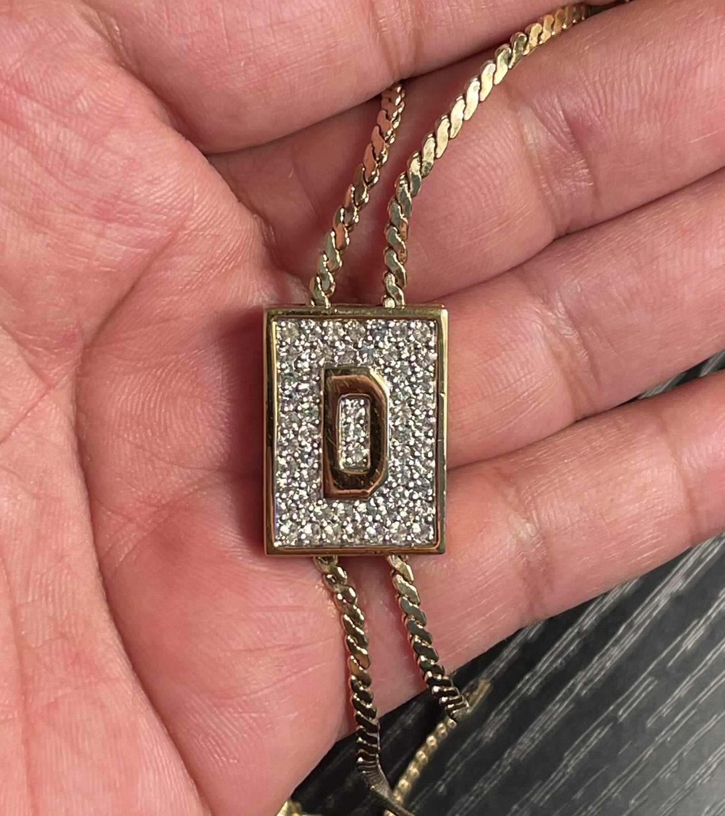 Panetta Retractable Necklace 30g 18” D Pendant Rhinestones SIGNED Vintage