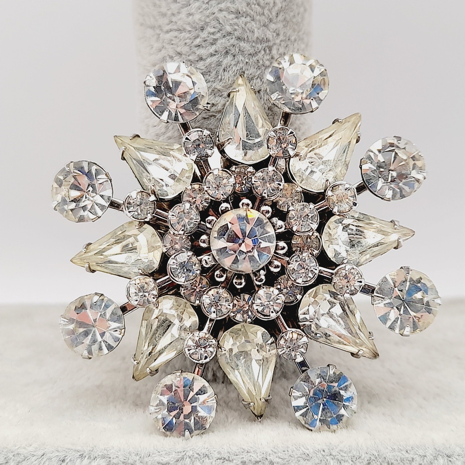 Vintage 1950s Unsigned Wedding Brooch, Riveted Three Dimensional Flower Pin